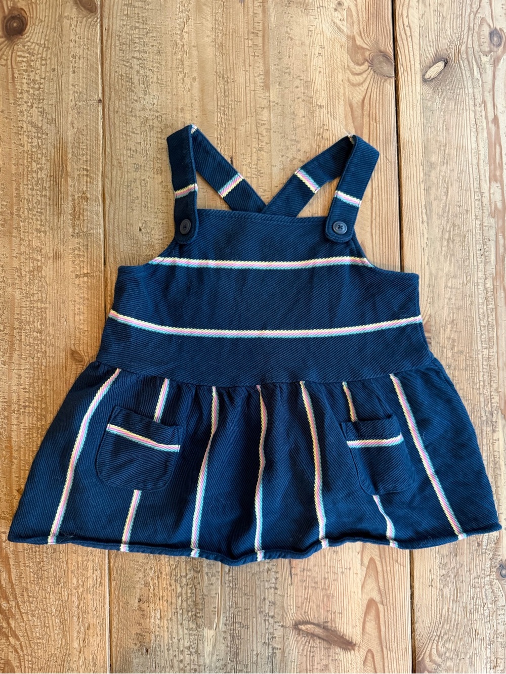 Navy Striped Girls Pinafore Top